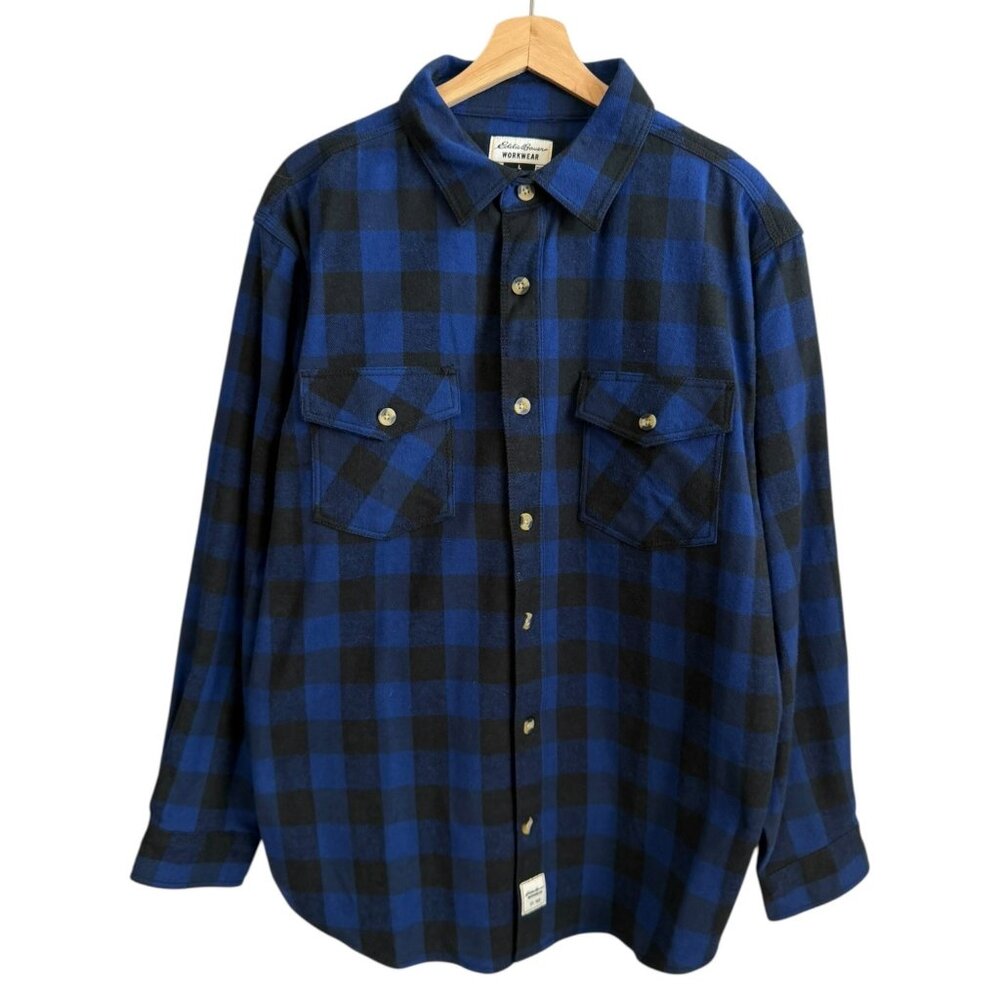 Eddie Bauer Workwear‎ Plaid Foreman Fit Flannel Button Up Shirt Blue L Rugged